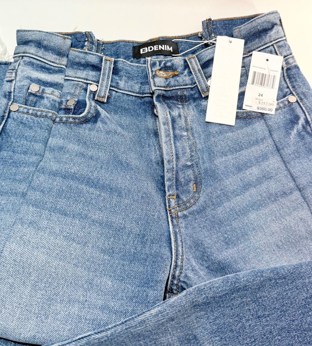 NWT EB Denim Unraveled Two Jeans Hendrix Wash Size 24 High Rise Straight Leg USA